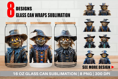 Glass Can Wrap 3D Haunted Scarecrow Sublimation artnoy 