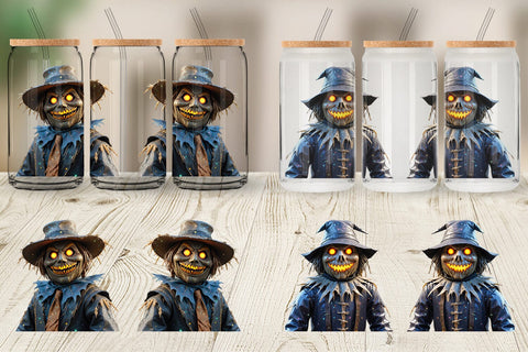 Glass Can Wrap 3D Haunted Scarecrow Sublimation artnoy 