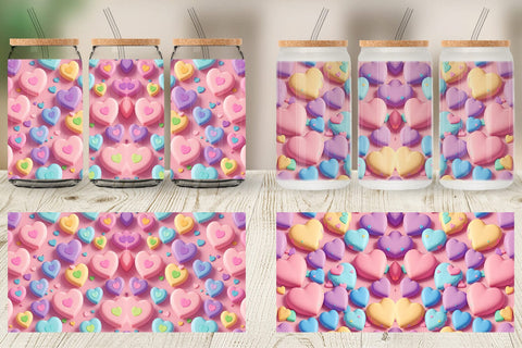 Glass Can Wrap 3D Hearts Pastel Colorful Sublimation artnoy 