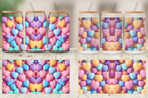 Glass Can Wrap 3D Hearts Pastel Colorful Sublimation artnoy 
