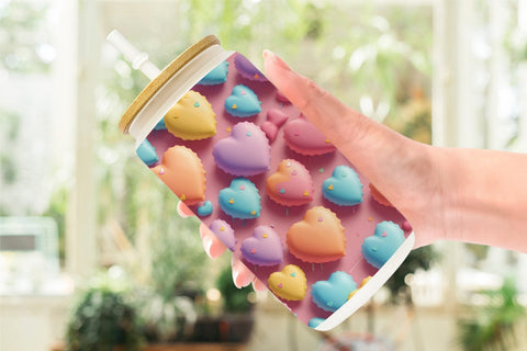 Glass Can Wrap 3D Hearts Pastel Colorful Sublimation artnoy 