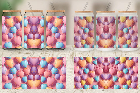 Glass Can Wrap 3D Hearts Pastel Colorful Sublimation artnoy 