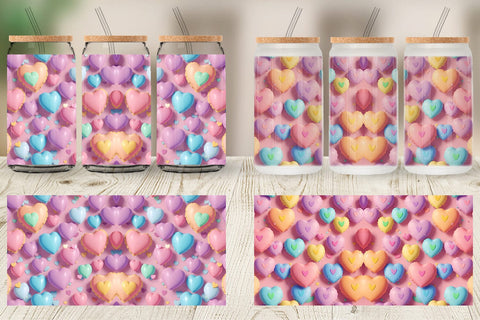 Glass Can Wrap 3D Hearts Pastel Colorful Sublimation artnoy 