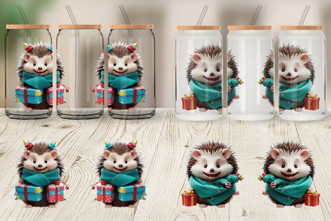Glass Can Wrap 3D Holiday Hedgehog Sublimation artnoy 