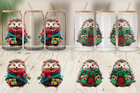 Glass Can Wrap 3D Holiday Hedgehog Sublimation artnoy 