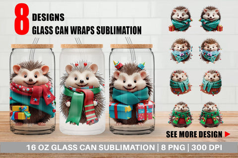 Glass Can Wrap 3D Holiday Hedgehog Sublimation artnoy 