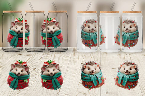Glass Can Wrap 3D Holiday Hedgehog Sublimation artnoy 