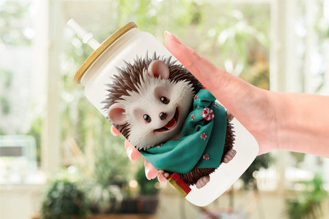 Glass Can Wrap 3D Holiday Hedgehog Sublimation artnoy 