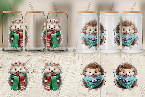 Glass Can Wrap 3D Holiday Hedgehog Sublimation artnoy 