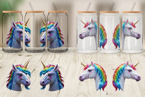 Glass Can Wrap 3D Holiday Unicorn Sublimation artnoy 
