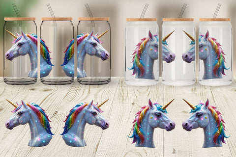 Glass Can Wrap 3D Holiday Unicorn Sublimation artnoy 