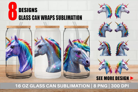 Glass Can Wrap 3D Holiday Unicorn Sublimation artnoy 