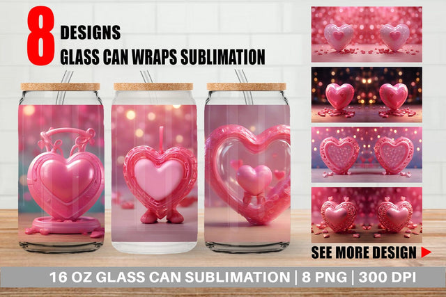 Glass Can Wrap 3D Love Valentine Sublimation artnoy 