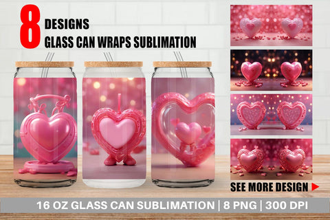 Glass Can Wrap 3D Love Valentine Sublimation artnoy 