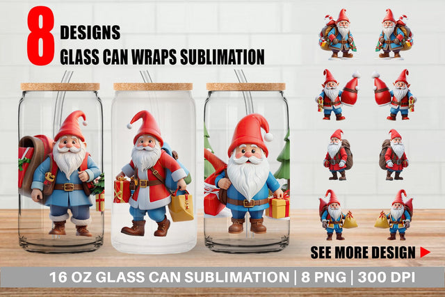 Glass Can Wrap 3D Nordic Gnome Sublimation artnoy 