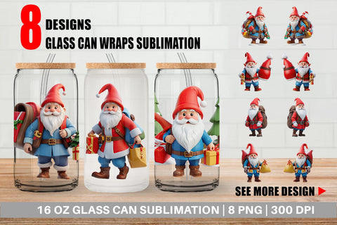 Glass Can Wrap 3D Nordic Gnome Sublimation artnoy 