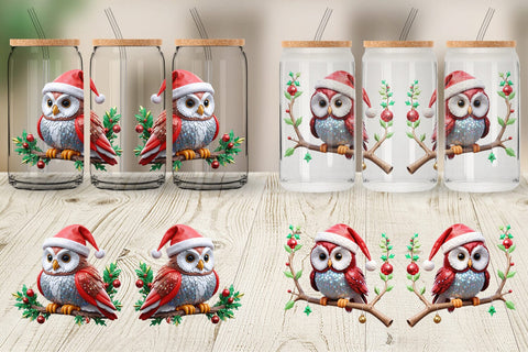 Glass Can Wrap 3D Owl Sublimation artnoy 