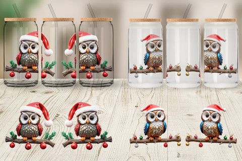 Glass Can Wrap 3D Owl Sublimation artnoy 