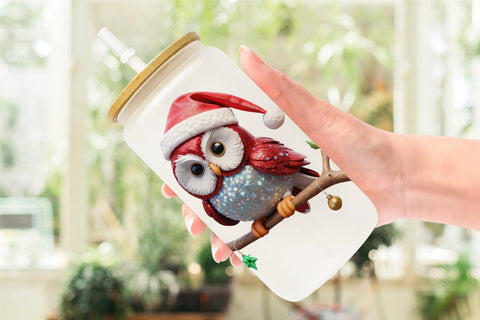 Glass Can Wrap 3D Owl Sublimation artnoy 