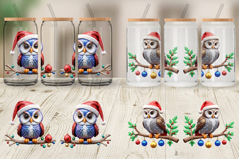 Glass Can Wrap 3D Owl Sublimation artnoy 