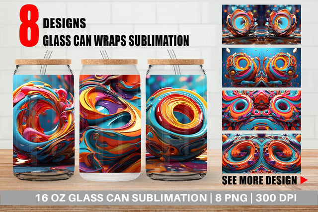 Glass Can Wrap 3D Paint Swirling Colorful Sublimation artnoy 