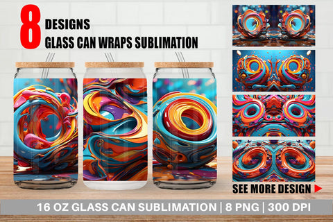 Glass Can Wrap 3D Paint Swirling Colorful Sublimation artnoy 