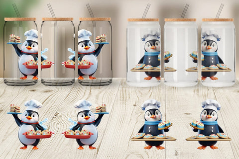 Glass Can Wrap 3D Penguin Chef Sublimation artnoy 