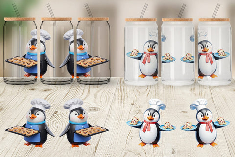 Glass Can Wrap 3D Penguin Chef Sublimation artnoy 