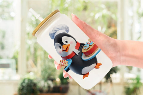 Glass Can Wrap 3D Penguin Chef Sublimation artnoy 