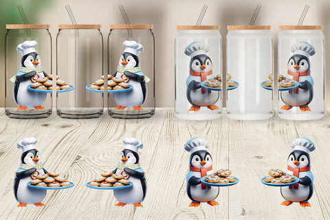 Glass Can Wrap 3D Penguin Chef Sublimation artnoy 
