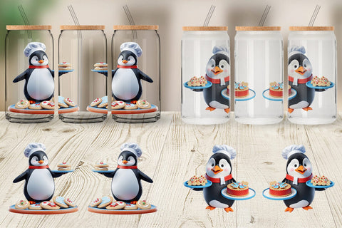 Glass Can Wrap 3D Penguin Chef Sublimation artnoy 
