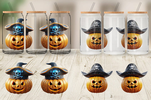 Glass Can Wrap 3D Pumpkin Pirate Sublimation artnoy 
