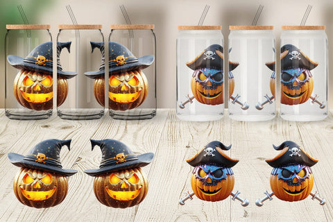 Glass Can Wrap 3D Pumpkin Pirate Sublimation artnoy 