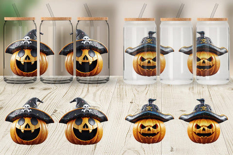 Glass Can Wrap 3D Pumpkin Pirate Sublimation artnoy 