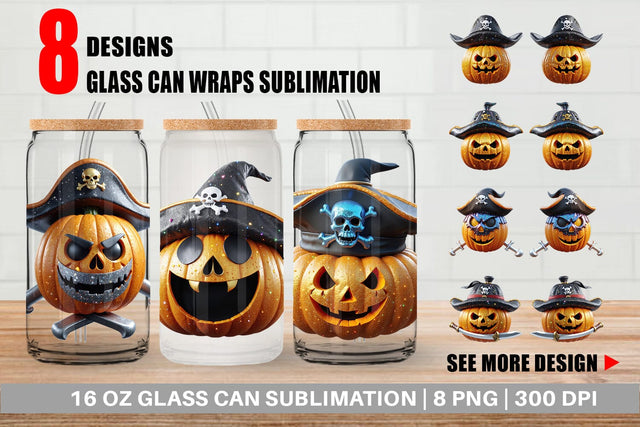 Glass Can Wrap 3D Pumpkin Pirate Sublimation artnoy 