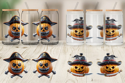 Glass Can Wrap 3D Pumpkin Pirate Sublimation artnoy 