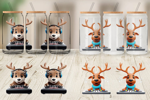 Glass Can Wrap 3D Reindeer DJ Sublimation artnoy 