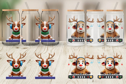 Glass Can Wrap 3D Reindeer DJ Sublimation artnoy 