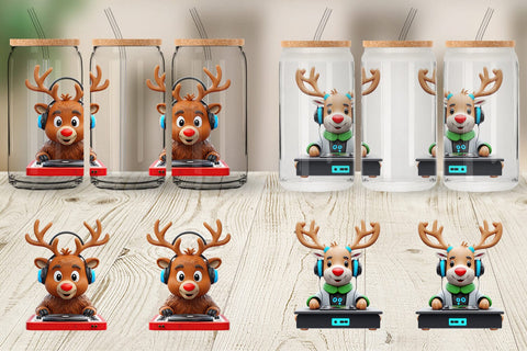 Glass Can Wrap 3D Reindeer DJ Sublimation artnoy 