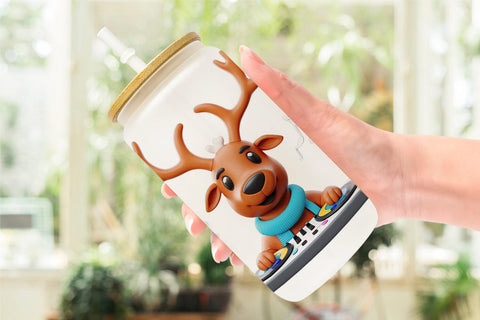 Glass Can Wrap 3D Reindeer DJ Sublimation artnoy 