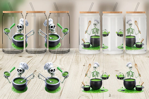 Glass Can Wrap 3D Skeleton Chef Sublimation artnoy 
