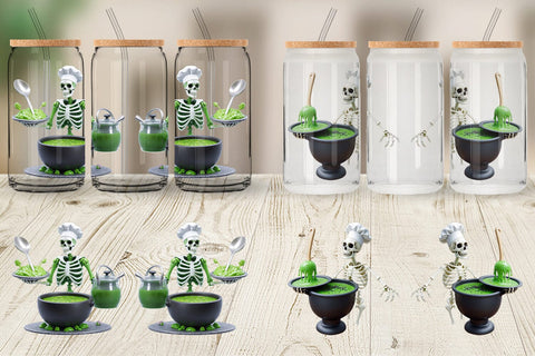 Glass Can Wrap 3D Skeleton Chef Sublimation artnoy 