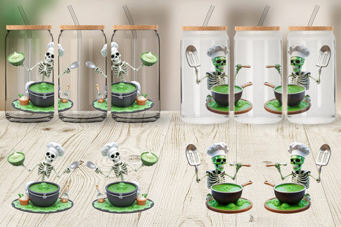 Glass Can Wrap 3D Skeleton Chef Sublimation artnoy 