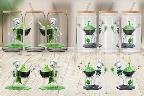 Glass Can Wrap 3D Skeleton Chef Sublimation artnoy 
