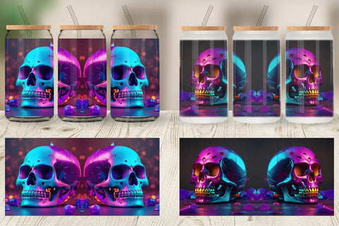 Glass Can Wrap 3D Skull spooky Sublimation artnoy 