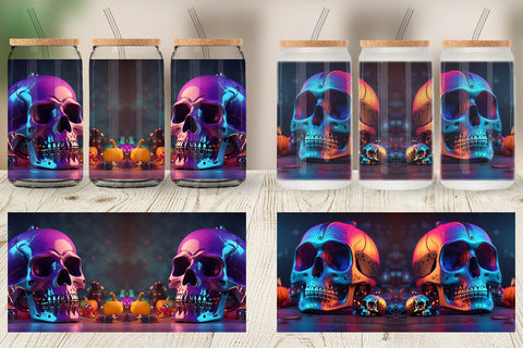 Glass Can Wrap 3D Skull spooky Sublimation artnoy 