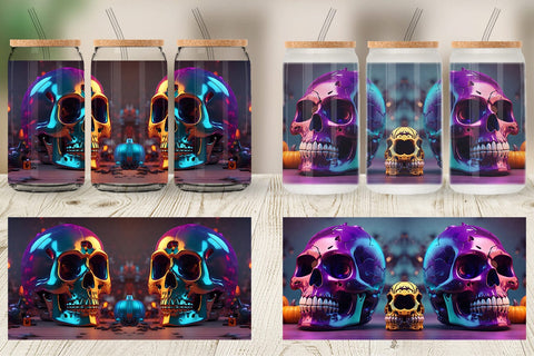 Glass Can Wrap 3D Skull spooky Sublimation artnoy 