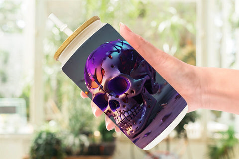 Glass Can Wrap 3D Skull spooky Sublimation artnoy 