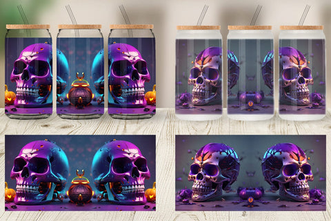 Glass Can Wrap 3D Skull spooky Sublimation artnoy 