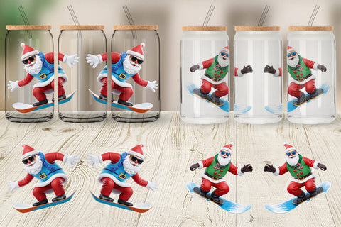 Glass Can Wrap 3D Snowboard Santa Sublimation artnoy 